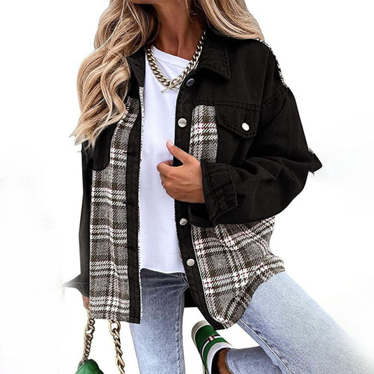 Audrey | Veste Plaid Femme à Col Classique et Boutons | Style Décontracté Chic
