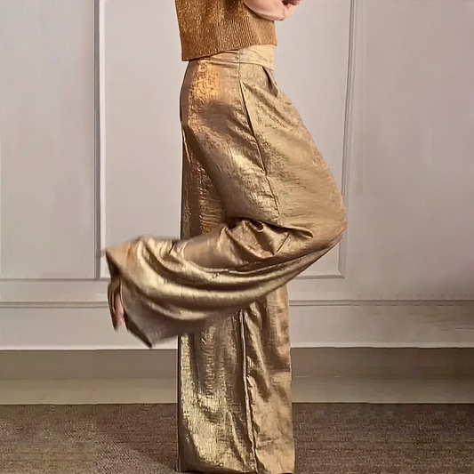 Amélie | Pantalon Large Femme Élégant Couleur Unie
