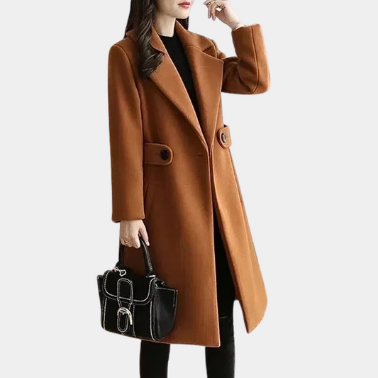 Ambre | Manteau Long Élégant Femme avec Col Revers