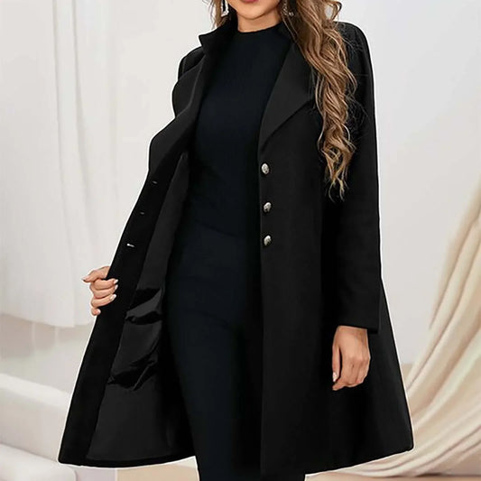 Isaline-Rose | Manteau Femme Élégant Laine Slim Fit, Mi-Long, Col Revers Classique
