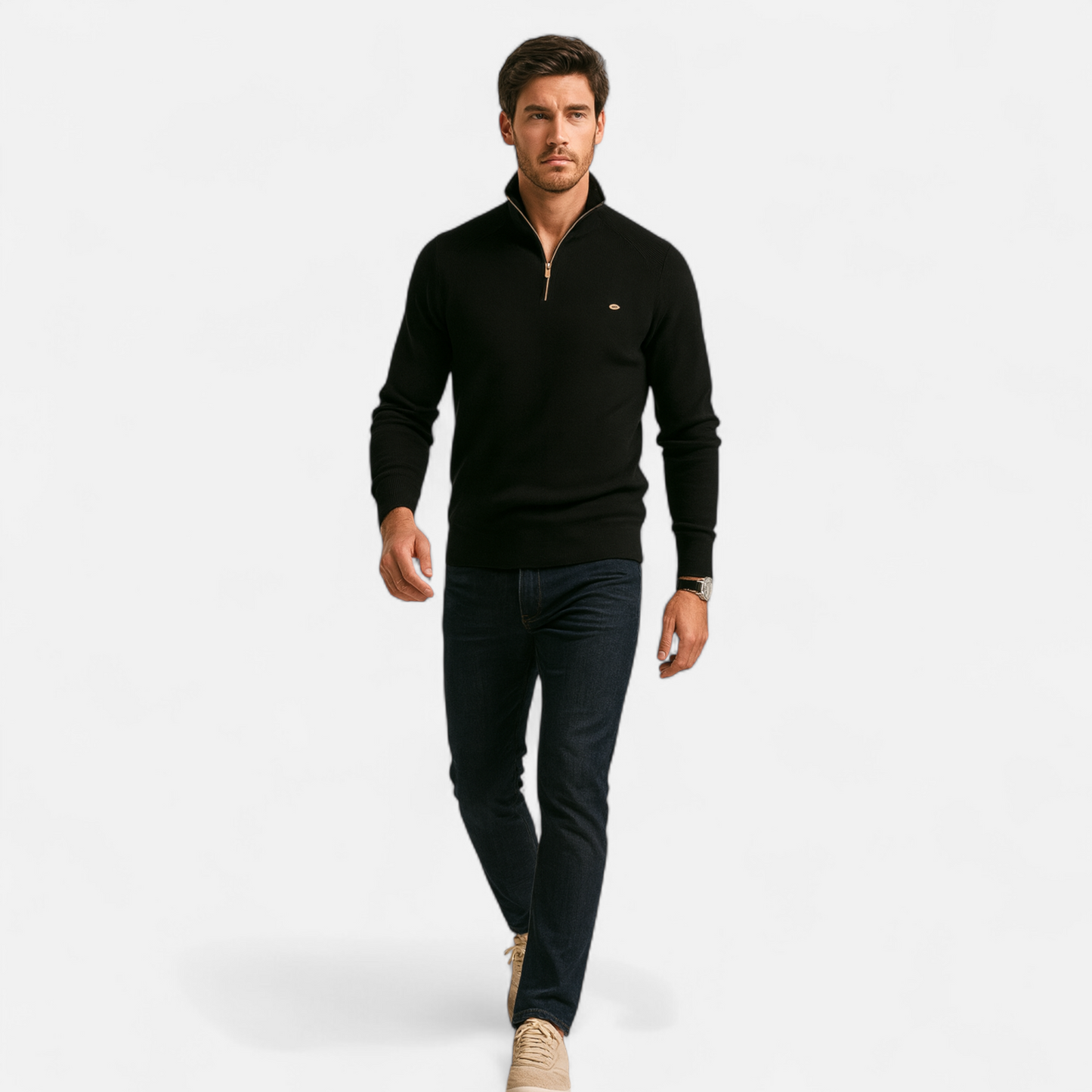 Calen | Pull Homme Col Montant Zippé en Coton Tricot Raffiné