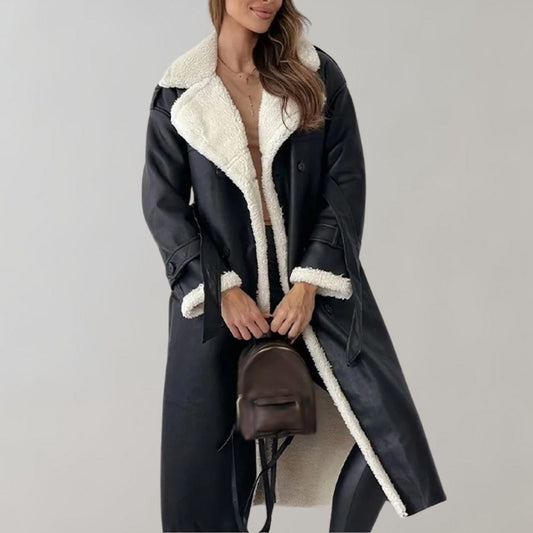 Aurélie | Manteau Long Femme Élégant à Double Boutonnage avec Doublure Chaude | Look Sophistiqué