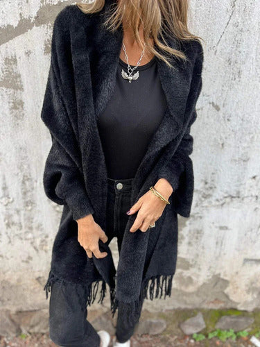 Bathilde – Cardigan Femme Manche Longue avec Franges et Écharpe Tricotée, Élégant et Décontracté