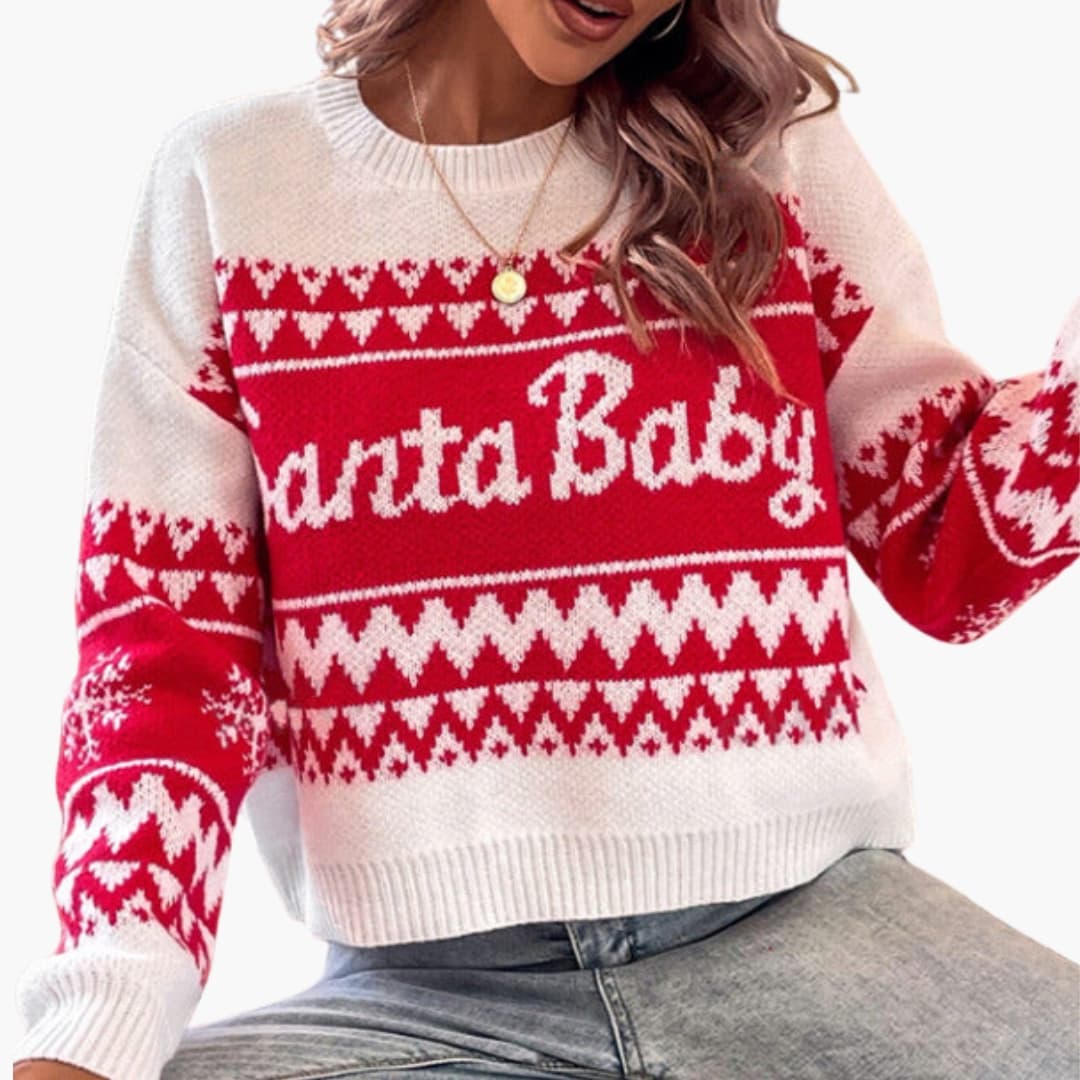 Pull de Noël Femme | Motif Tricoté « Merry Christmas » | Col Rond & Confort Hivernal