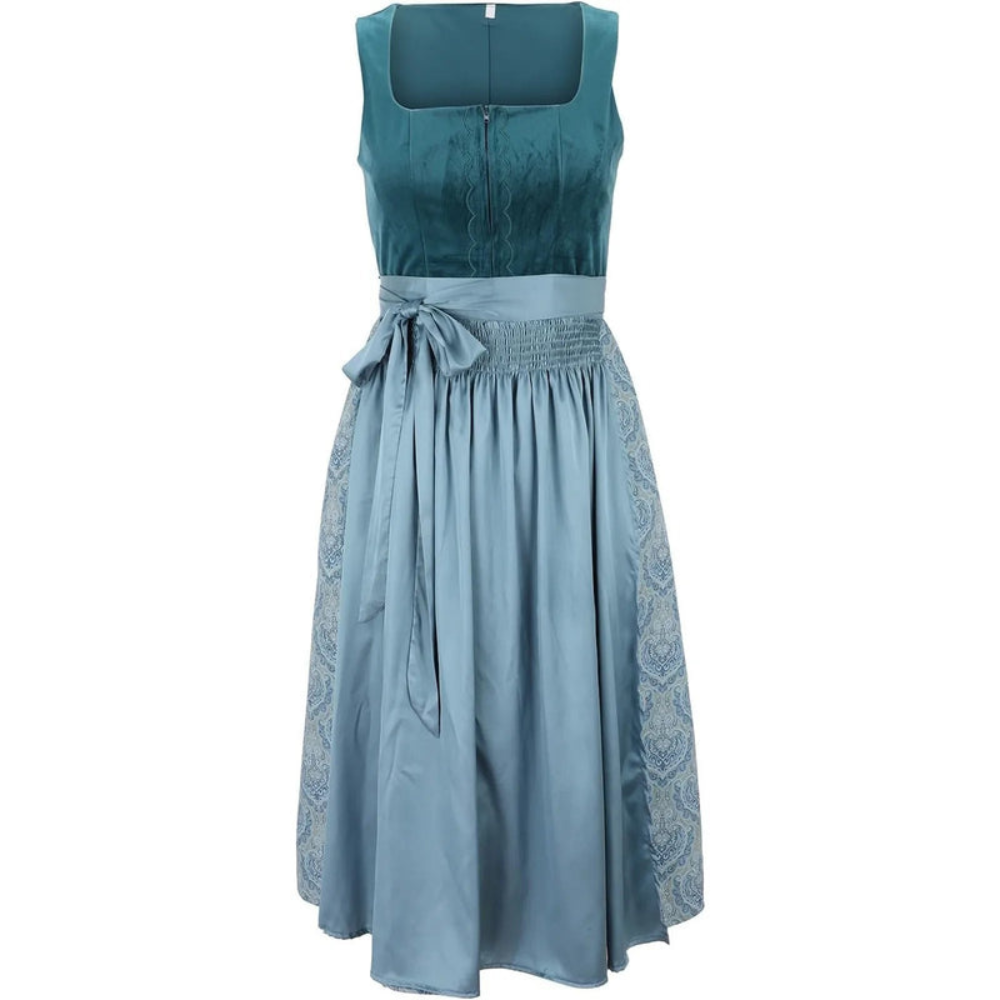Zia | Robe Dirndl Vintage Femme à Col Carré, Broderie Élégante & Taille Ceinturée, Longueur Midi