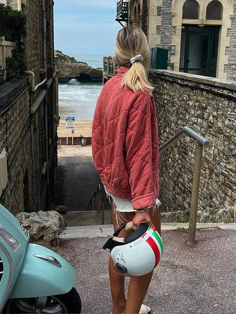 Clothilde-Marie | Veste femme légère matelassée boutonnée couleur unie style casual