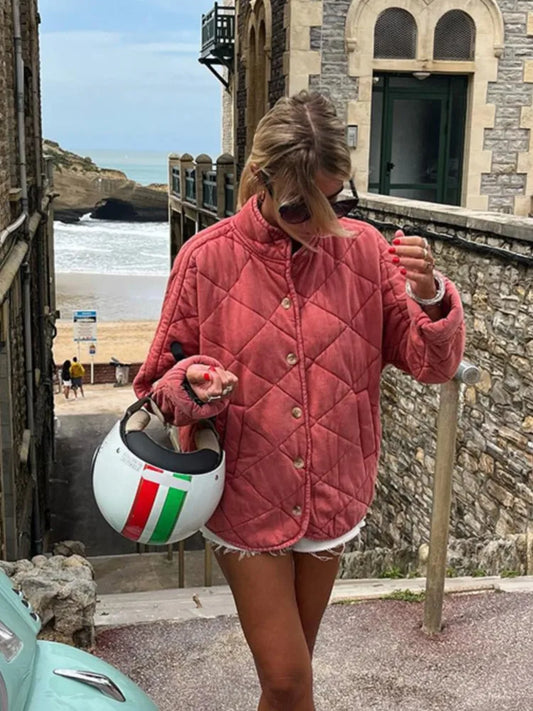 Clothilde-Marie | Veste femme légère matelassée boutonnée couleur unie style casual