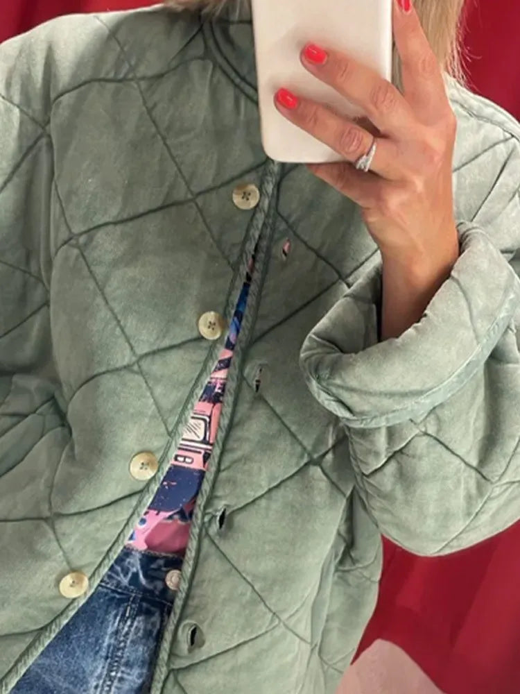 Clothilde-Marie | Veste femme légère matelassée boutonnée couleur unie style casual