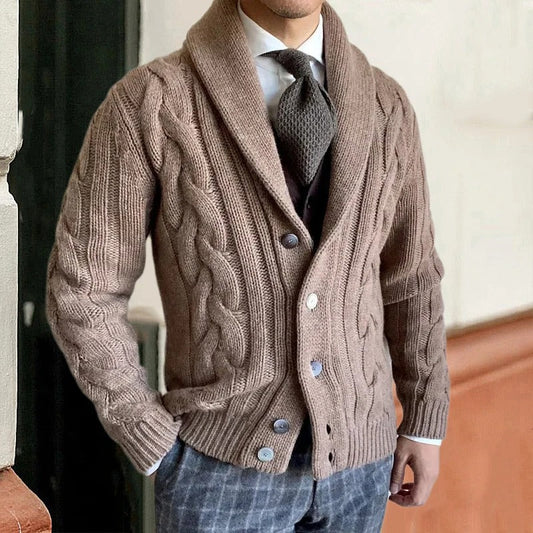 Francis | Cardigan Homme en Maille Torsadée avec Col Châle et Fermeture à Boutons