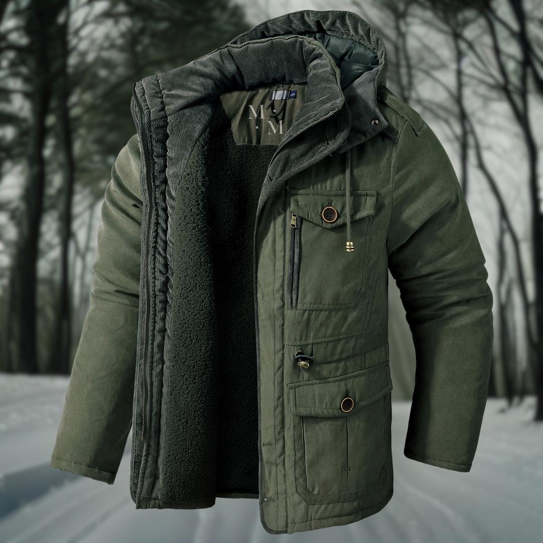 Dorian | Veste Homme Hiver Chaude Doublée avec Capuche, Taille Ajustable & Poches