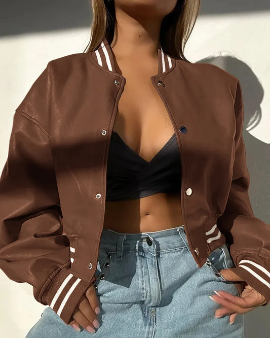 Cameline | Veste courte bomber femme en coton à boutons-pression