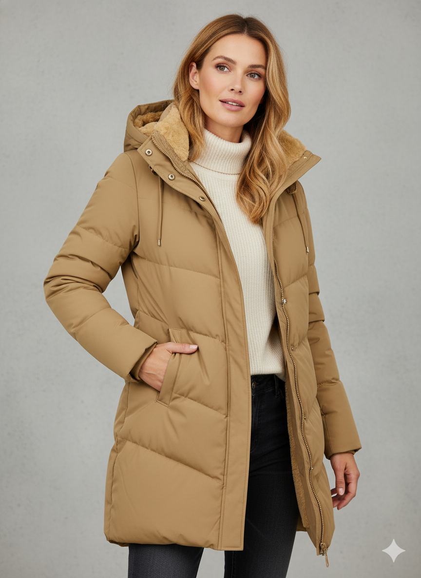 Orélie | Parka Femme Hiver Matelassée à Capuche | Doublure Polaire & Élégante