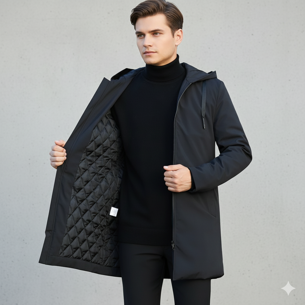 Victor | Veste Homme Hiver Longue Zippée à Capuche | Moderne, Coupe-vent et Imperméable