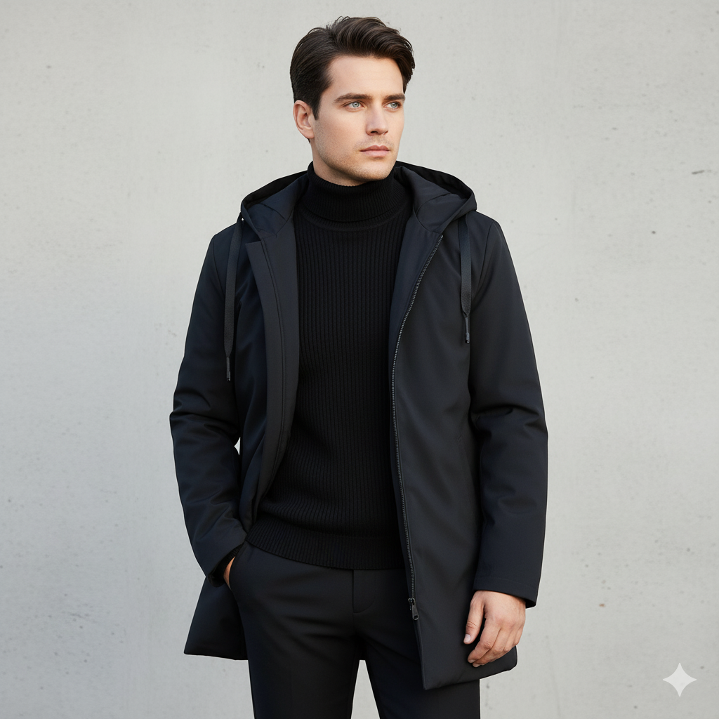 Victor | Veste Homme Hiver Longue Zippée à Capuche | Moderne, Coupe-vent et Imperméable
