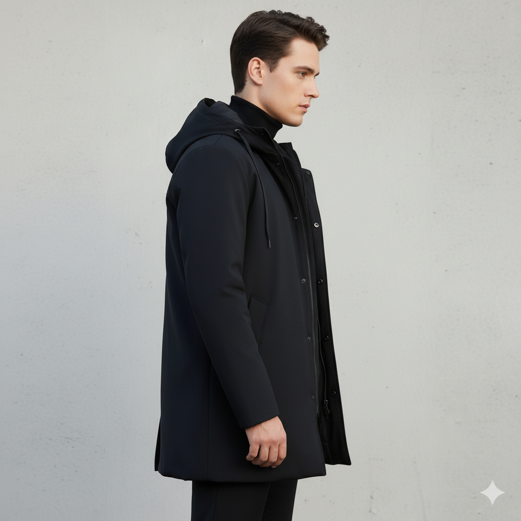 Victor | Veste Homme Hiver Longue Zippée à Capuche | Moderne, Coupe-vent et Imperméable