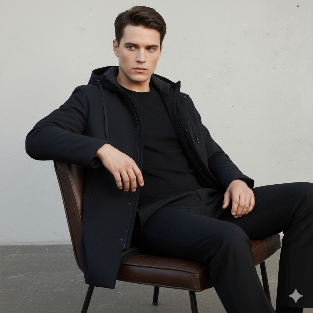 Victor | Veste Homme Hiver Longue Zippée à Capuche | Moderne, Coupe-vent et Imperméable