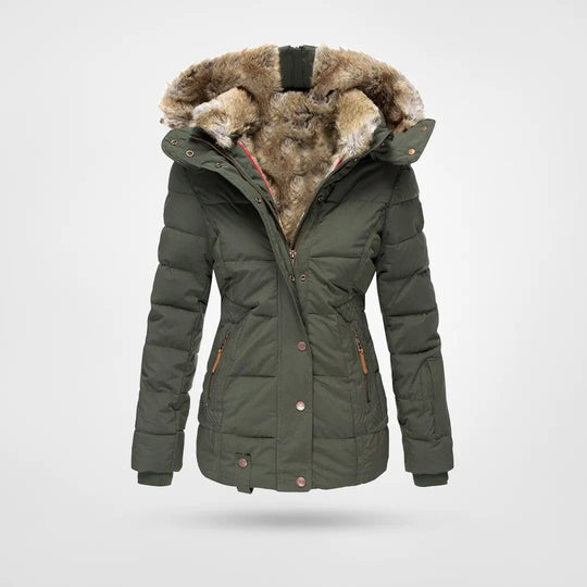 Carmeline | Veste Femme Hiver Luxueuse avec Capuche et Doublure en Fourrure Chaude