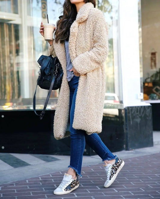 Solange | Manteau Long Femme Teddy Plush Doux et Chaud pour l’Hiver