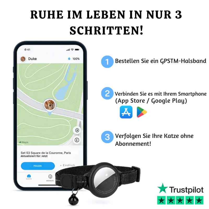 PawTrack™ | GPS-Haustier-Tracker mit reflektierendem Nylonhalsband