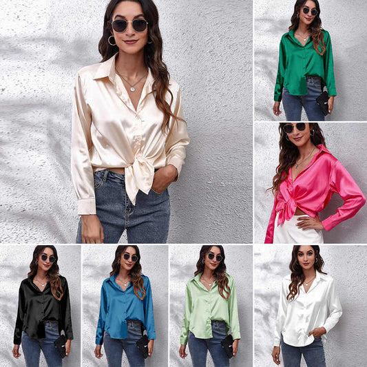 Joëlle-Lou | Blouse Longue à Manches en Satin Élégante pour Femme – Sophistiquée et Confortable