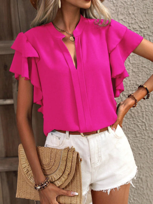 Miralys | Blouse Femme Élégante à Volants et Manches Courtes avec Col V Chic