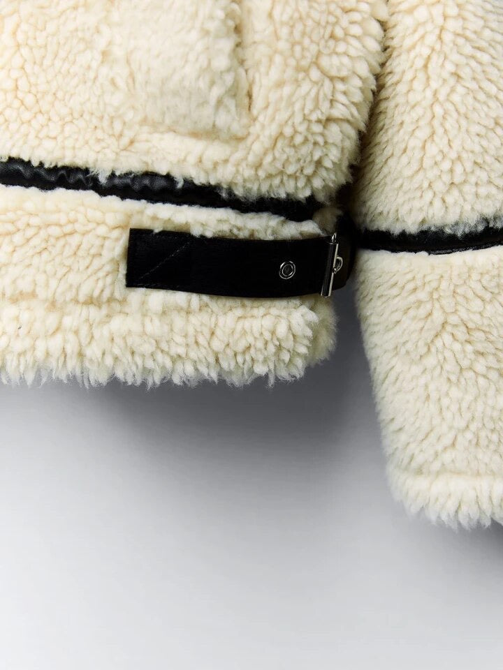 Waverly | Veste Femme Teddy Oversize avec Fermeture Zippée et Col Revers