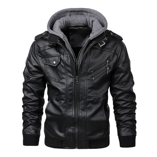 Norfield | Veste Homme Simili Cuir Cintrée avec Capuche Amovible, Poches Zippées et Épaulières Street Style