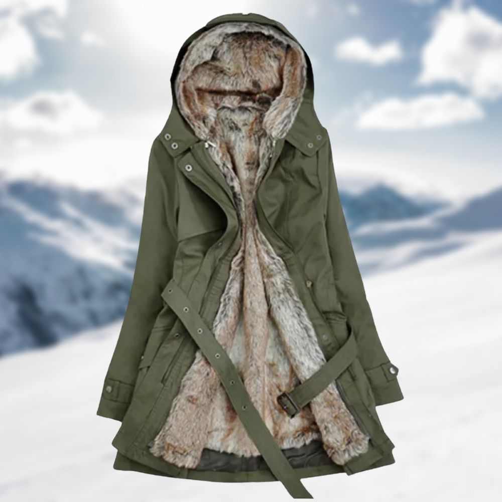 Parka Femme Elégante avec Capuche et Ceinture, Doublure Douce, Coupe Confortable