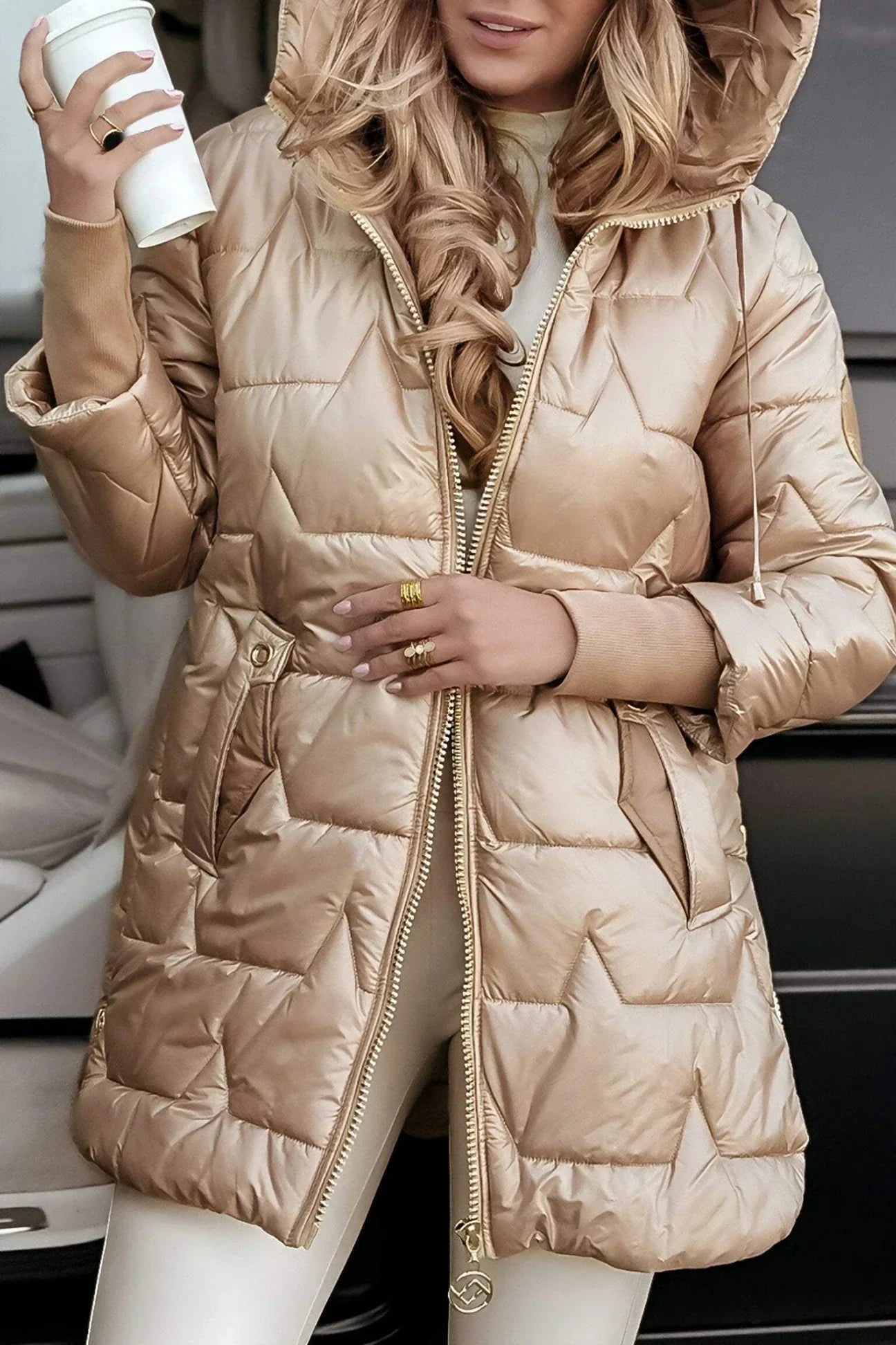 Long Padded Jacket Femme | Veste Hivernale Chaude avec Capuche