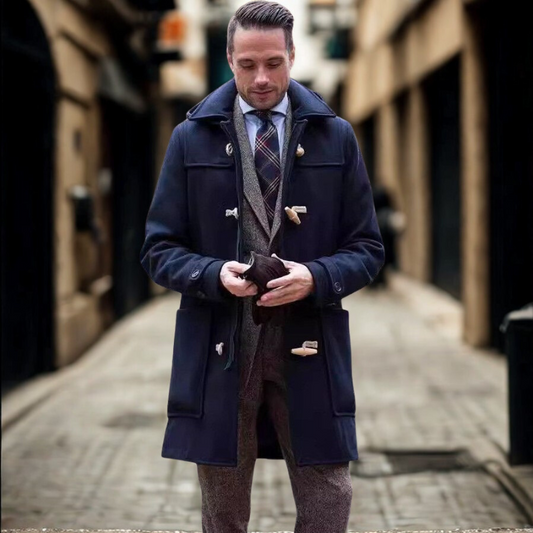 Asher | Manteau Homme Trench Mi-Long en Laine Regular Fit avec Capuche et Fermeture Toggle