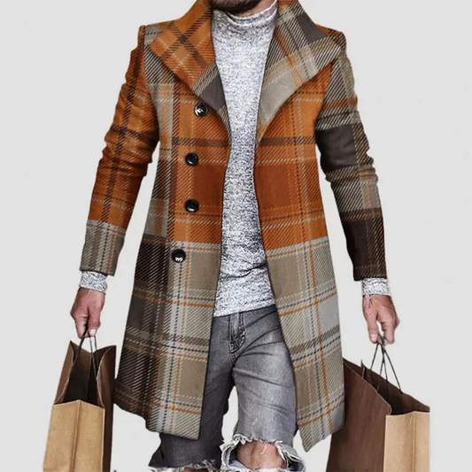 Manteau long à carreaux pour homme – Style marqué, Élégant & Facile à Assortir
