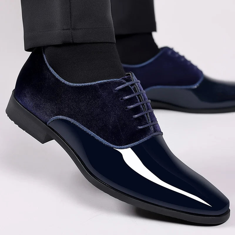 Andrew | Chaussures Homme Oxford Vernies | Contraste Velours et Brillant pour Élégance Formelle