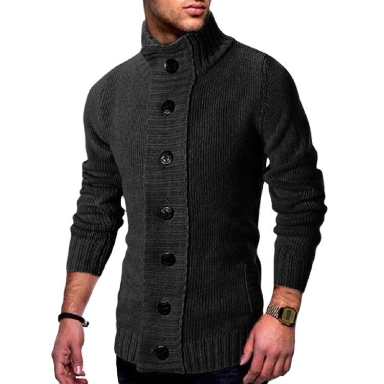 Men’s Cardigan | Gilet Homme Col Montant avec Boutons Marquants
