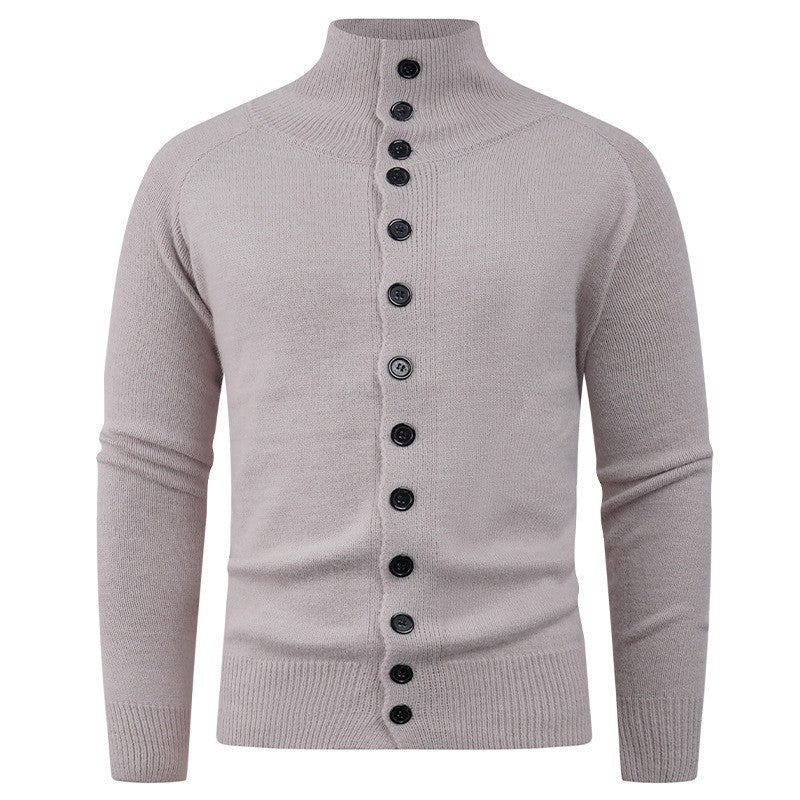 Gilet Homme Stand-Collar | Cardigan Tricoté à Col Montant avec Fermeture Boutonnée