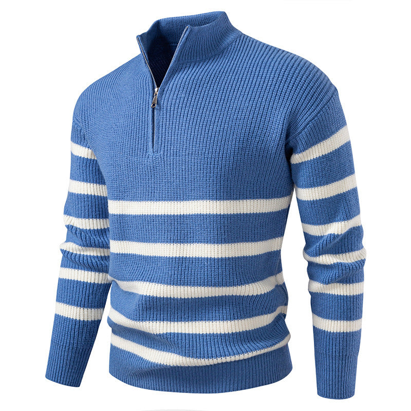 Pull Homme Half-Zip | Pull Tricoté avec Demi-Zip Moderne et Rayures Élégantes