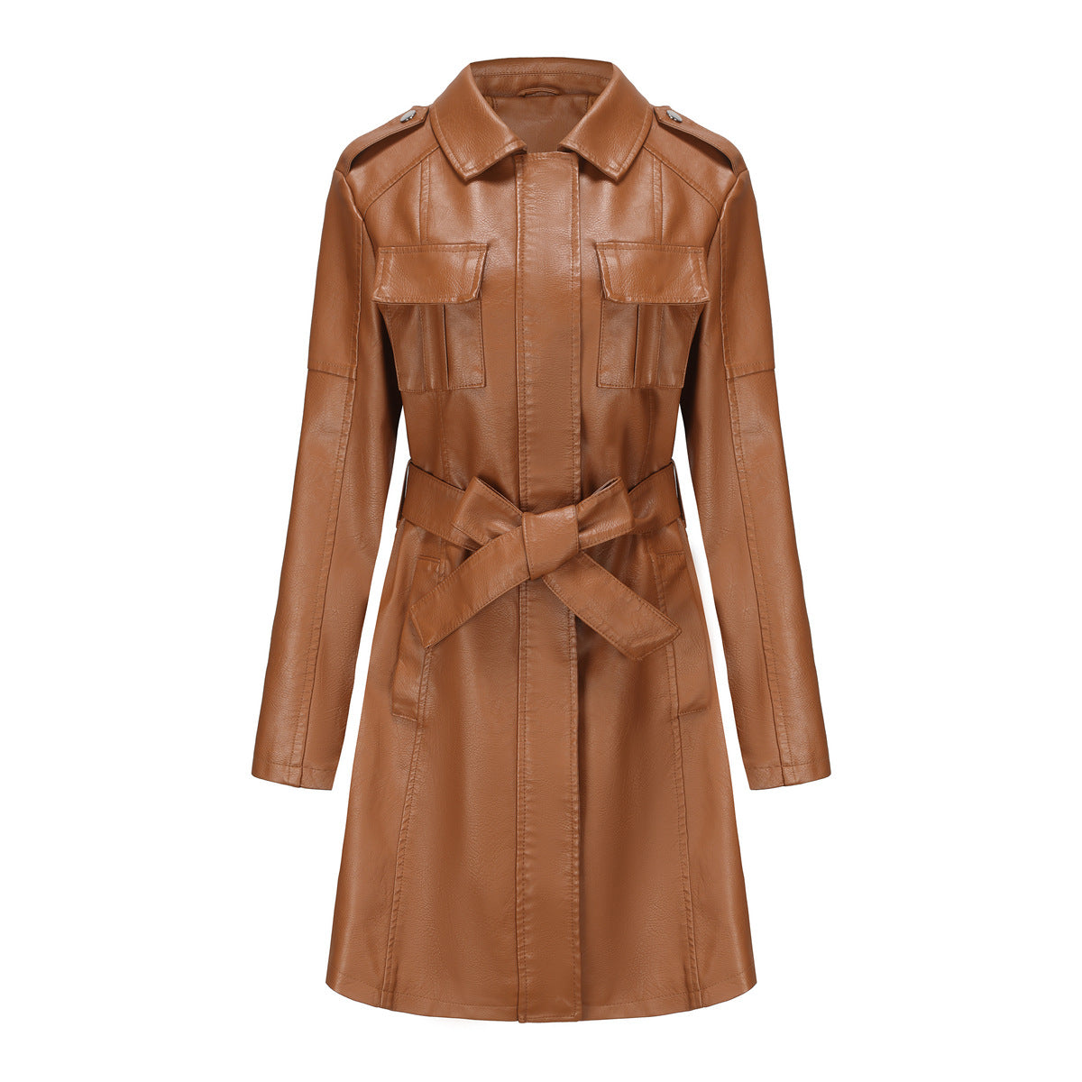 Isabelle | Manteau Femme Mi-Long Élégant, Coupe Cintrée, Col Pointu, Épaulettes et Multiples Poches