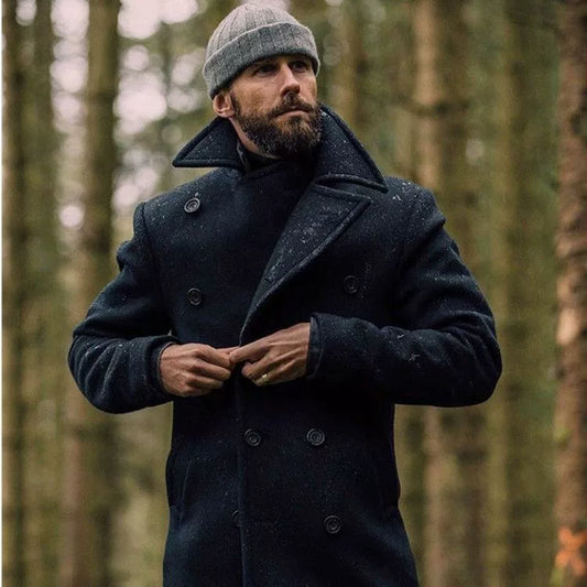 Clément – Manteau Homme Élégant à Col Revers en Laine Mélangée, Coupe Ajustée, Double Boutonnage Mi-Long