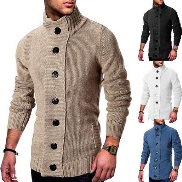 Men’s Cardigan | Gilet Homme Col Montant avec Boutons Marquants