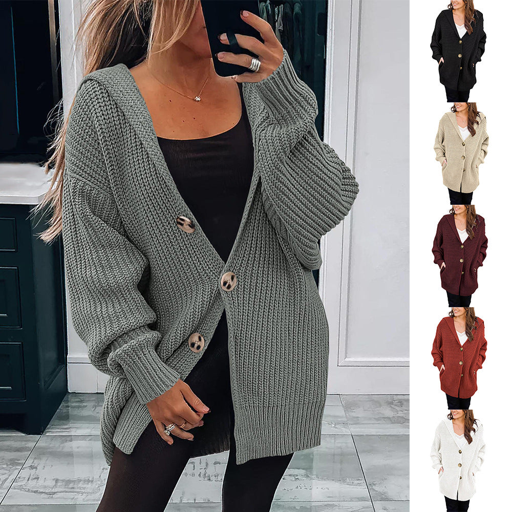 Gilet Oversize Femme | Cardigan en Maille Épaisse avec Boutons en Bois Élégants