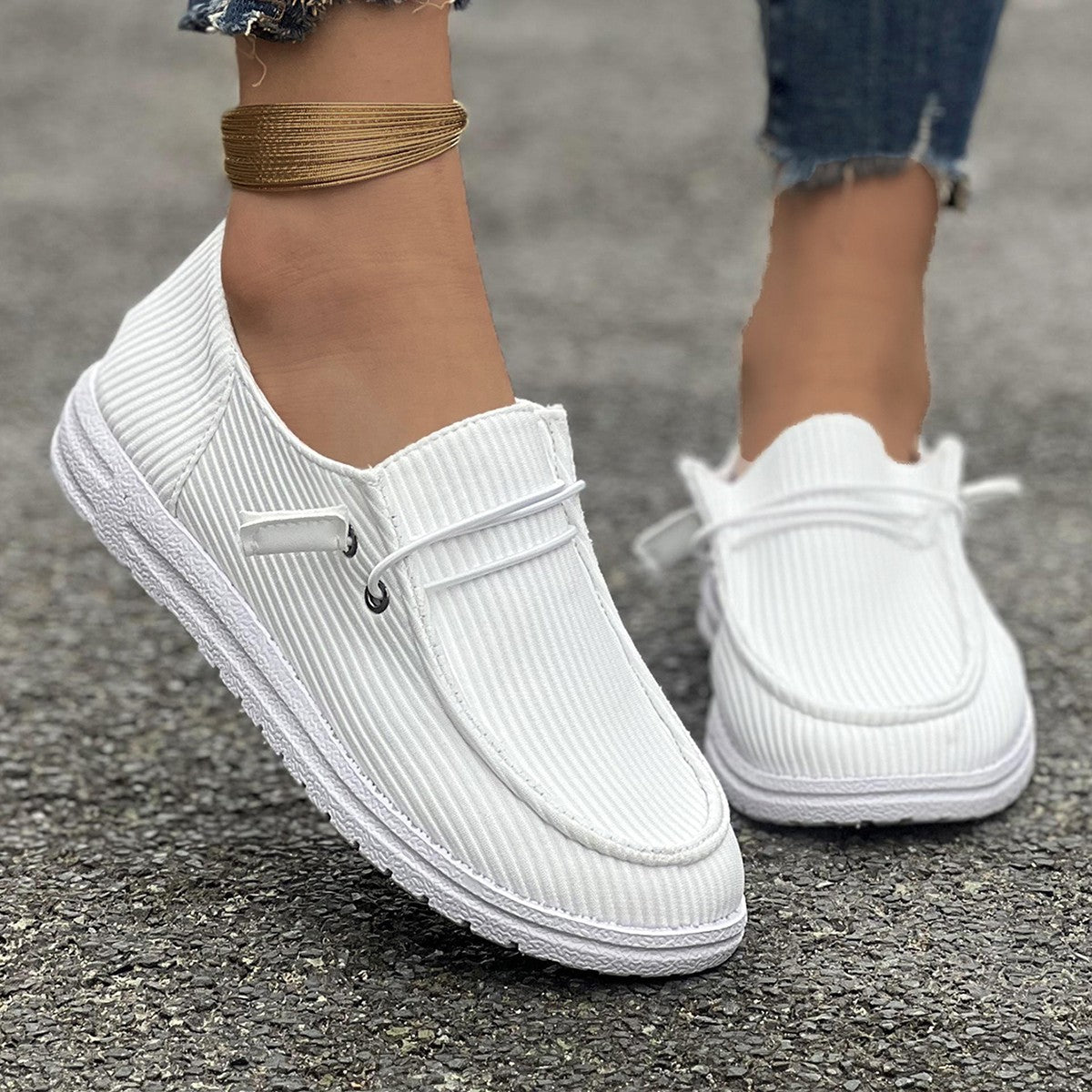 Charline | Loafers Femme en Tissu Côtelé – Slip-On Confort – Semelle Coussinée – Style Casual Chic