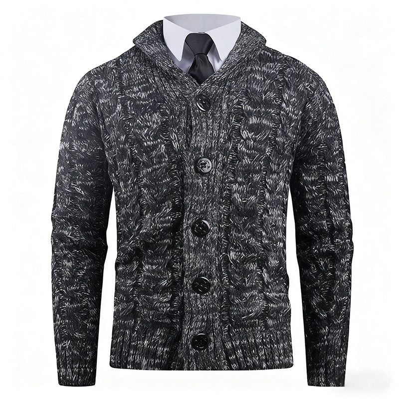 Gilet Homme Cable-Knit | Cardigan Tricoté à Zopfmuster avec Col Châle Élégant
