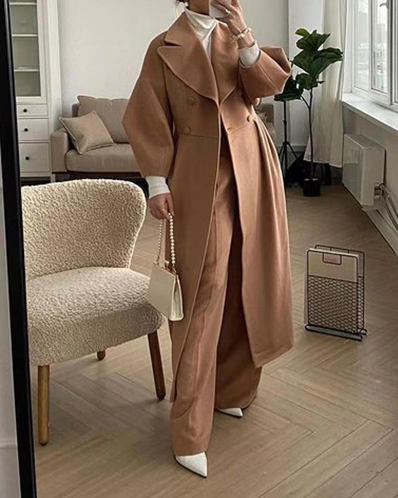 Élérine | Manteau long élégant femme à double boutonnage et col à revers