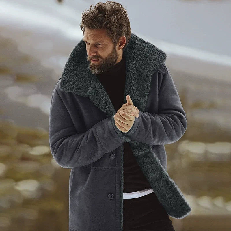 Darius | Manteau Homme Relaxed Fit avec Col Shearling et Devant Boutonné Mi-Long