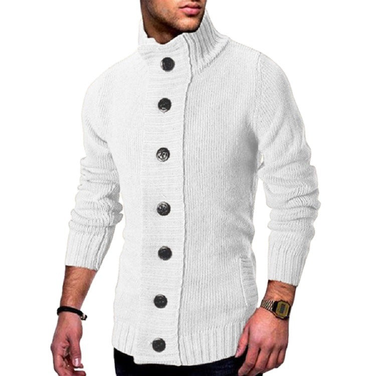 Men’s Cardigan | Gilet Homme Col Montant avec Boutons Marquants