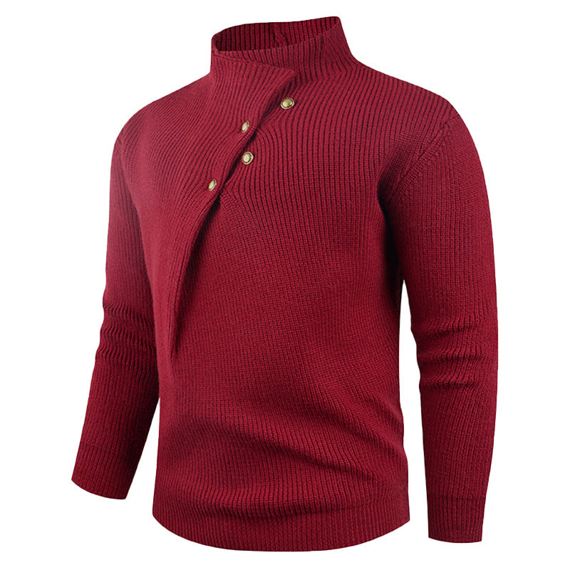 Pull Homme Asymétric-Collar | Pull Tricoté à Col Asymétrique avec Boutons en Bois