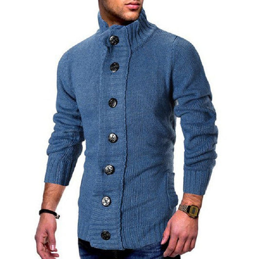 Men’s Cardigan | Gilet Homme Col Montant avec Boutons Marquants