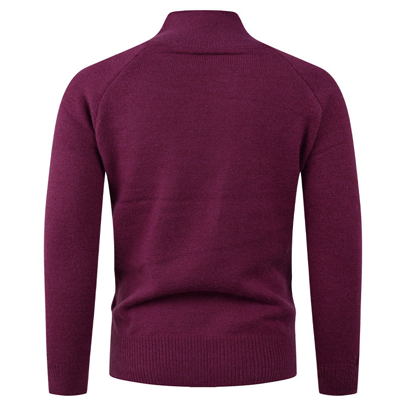 Gilet Homme Stand-Collar | Cardigan Tricoté à Col Montant avec Fermeture Boutonnée