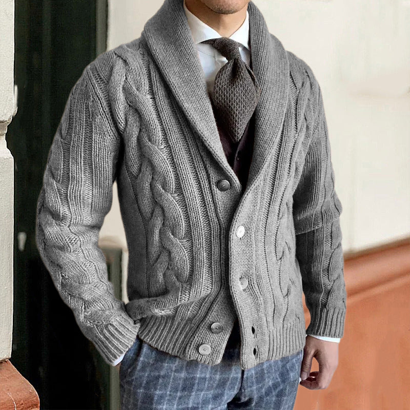 Men’s Chunky Knit Jacket | Gilet Homme en Gros Tricot avec Motif Zopfs et Col Moderne