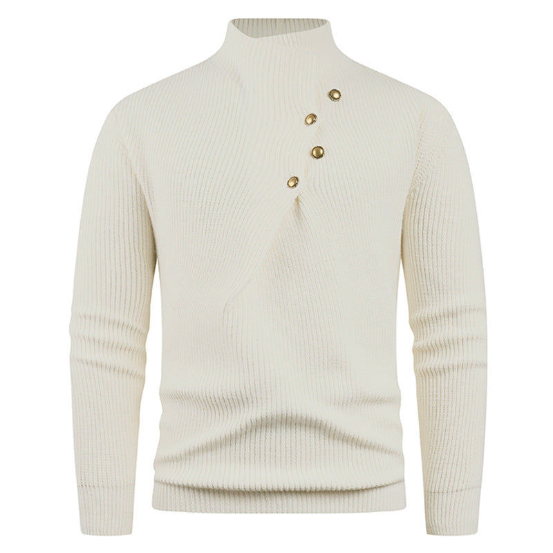 Pull Homme Asymétric-Collar | Pull Tricoté à Col Asymétrique avec Boutons en Bois