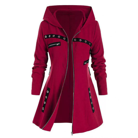 Désirée | Manteau Femme Cintré avec Capuche, Ourlet Asymétrique, Fermeture Zippée Métal et Ceinture Ajustable